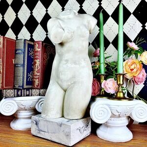 Signed Marble & Stone Sculpture Female Torso 20" MidCentury Alva Studios 1955
